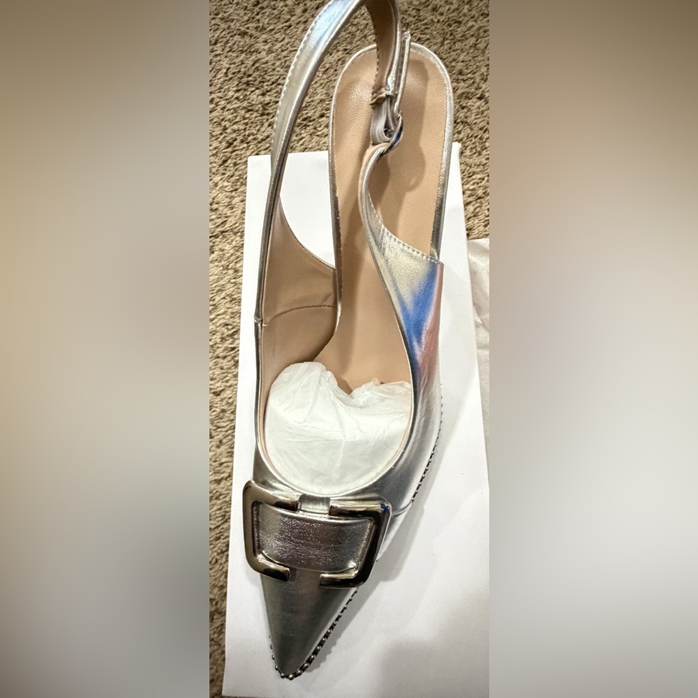 SAMMITOP Womens Slingback Stiletto High Heels Closed Pointed Toe Pumps Sz 9 - Picture 7 of 7